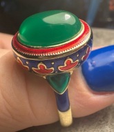 Piękny efektowny Pierścionek z emaliowanymi zdobieniami i akrylowym oczkiem