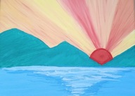 Obraz Bieszczadzkie Morze w świetle Słońca akwarela na płótnie