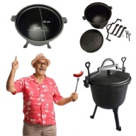 KOCIOŁEK ŻELIWNY NA OGNISKO GRILL MYŚLIWSKI STOJĄCY STOJAK TRÓJNÓG 10L