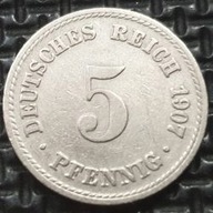 **NIEMCY [1386] *5 Pfennig 1907 A Wilhelm I *typ 2