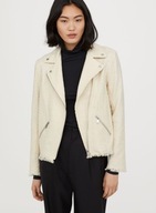 H & M kurtka motocyklowa boucle kremowa żakardowa biker ramoneska boho beż