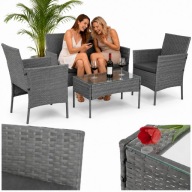ZESTAW MEBLI OGRODOWYCH SZARY TECHNORATTAN 2 FOTELE SOFA STOLIK KOMPLET 4EL