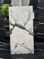 Gres biały marmur 120x60, złote i szare użylenie, REFLEKSY ZŁOTA – połysk
