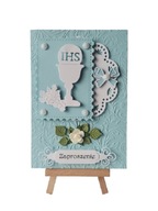 ZAPROSZENIA KOMUNIA CHŁOPIEC KIELICH W RAMCE – SERWETKA B6 BŁĘKIT - BIEL