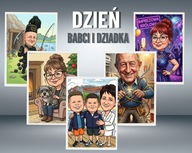 Karykatura A3 ze zdjęcia Prezent Dzień babci Dziadka, urodziny + Ramka