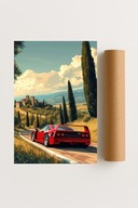 Plakat bez ramy 50x70cm Ferrari F40 Toskania Auto Włochy Droga Sport
