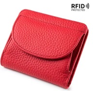 Elegancki damski mini portfel – czerwony, naturalna skóra, poliester