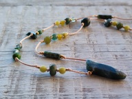 NASZYJNIK AGAT MSZYSTY, SERPENTYNID, TURKUS, JADEIT. -RĘKODZIEŁO