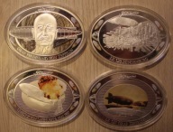 ZEPPELIN - ZESTAW 4 DUŻYCH NUMIZMATÓW, 3 CERTYFIKAT, ETUI, RZADKOŚĆ