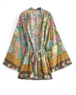 Zielone kimono plażowe damskie BOHO – lekkie, przewiewne, styl paw