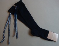 CALZEDONIA podkolanówki z wiązaniem tasiemka granatowe falbanka bawełna UNI