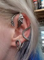 Kolczyk Nausznica SMOK na lewe ucho srebrny punk goth rock