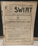 ŚWIAT 1922 Pismo tygodniowe ilustrowane stara gazeta reklamy prl