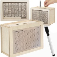 SKARBONKA WYKREŚLANA WYZWANIE OSZCZĘDZANIE CEL 10000 PLN EURO DREWNIANA