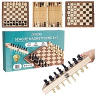 SZACHY MAGNETYCZNE DREWNIANE 3W1 34X34 WARCABY BACKGAMMON DUŻY ZESTAW