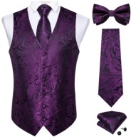 S M Kamizelka Krawat Muszka poszetka spinki Czarna Fioletowa Purple