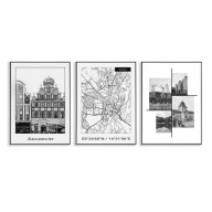 Plakaty Szczecin, Zestaw 3 x 30x40cm, Mapa Szczecina, Wały Chrobrego.