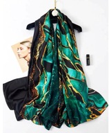 JEDWABNY SZAL CHUSTA marmur kamień malachit zieleń