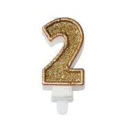 Świeczka 2 cyferka DWA dwójka - brokat złoty GOLD, urodziny PARTY.