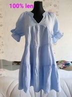 LEN BOHO BŁĘKITNA SUKIENKA FALBANKI FALBANKA SEXY lnu lnem linen naturalna