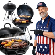 GRILL WĘGLOWY OGRODOWY OKRĄGŁY PRZENOŚNY POKRYWA RUSZT BBQ STABILNY RUSZT