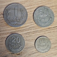 Zestaw 4 monet 1 złoty 1949 50 gr 20 gr 10 gr miedzionikiel