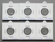 PRL 20 GROSZY 1963-1970 W HOLDERACH ZESTAW 6 SZT.