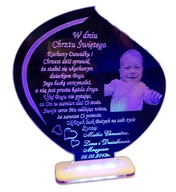 GRAWEROWANA PAMIĄTKA CHRZTU ŚW. LED Z FOTO CHRZEST