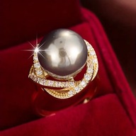 PIERŚCIONEK pozłacany perła cyrkonia klasyczny biuro bal impreza dodatek