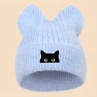 CZAPKA ZIMOWA sztuczne futro NAUSZNIKAMI poliester kot błekitna anime