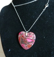 Różowy jaspis cesarski, wisiorek - serce