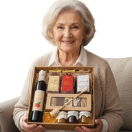 KOSZ ZESTAW PREZENT UPOMINEK HERBATA MIÓD PIERNIKI KONFITURA DZIEŃ BABCI