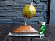 POLSKI GLOBUS GABINETOWY NA BIURKO DREWNO-CHROM ART DECO LATA 1950