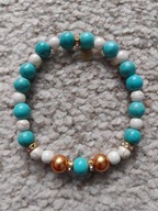 ŚLICZNA BRANSOLETKA Z NATURALNEGO TURKUSU HOWLITU PEREŁ Z CYRKONIAMI