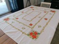 BAWEŁNIANY OBRUS KWIATY POLNE MAKI ZBOŻE JAK NOWY 140 x 180