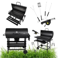 GRILL GRIL WĘGLOWY OGRODOWY NA KÓŁKACH POKRYWA WIATROCHRON PÓŁKI BBQ BECZKA