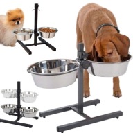 MISKI NA STOJAKU DLA PSA ZESTAW 2 MISEK REGULOWANA WYSOKOŚĆ METAL 2x1,8L