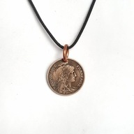 Wisiorek z monety 5 centymów Francja 1909.