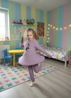 Dres K-POP Komplet Dziewczęcy Fiolet Bluza Spodnie