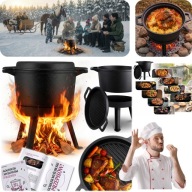 KOCIOŁEK ŻELIWNY GARNEK WĘGIERSKI GRILL BERDSEN 8L + PATELNIA + PRZEPISY