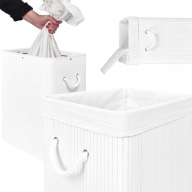 BIAŁY KOSZ NA PRANIE WOLNOSTOJĄCY MINIMALISTYCZNY 80L MATERIAŁOWY POKRYWA