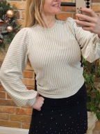 Elegancka bluzka koszulka top szerokie rękawy bufki marszczenie 38