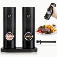 ELEKTRYCZNY MŁYNEK SOLI I PIEPRZU 2SZT PODSTAWA LED REGULACJA CZARNY 2 SZT