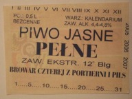 ETYKIETA - PIWO JASNE PEŁNE - BROWAR CZTEREJ Z PORTIERNI I PILS