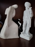 Figurki porcelanowe. Mężczyzna z fajką Wallendorf NRD. Kobieta niesyg.
