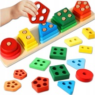UKŁADANKA EDUKACYJNA ZABAWKA SENSORYCZNA KLOCKI SORTER DREWNIANY MONTESSORI