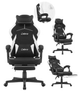 FOTEL GAMINGOWY MATERIAŁOWY CABRO C502 CZARNY BIAŁY TKANINA SOLIDNY WYGODNY