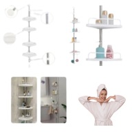 PÓŁKA ŁAZIENKOWA NAROŻNA TELESKOPOWA BIAŁA STOJĄCA REGULOWANA POD PRYSZNIC