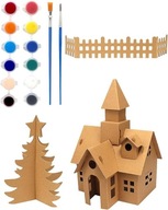Domek do malowania z kartonu + farby i akcesoria | Zestaw do składania