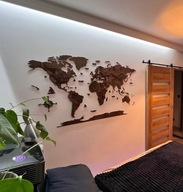 Dekoracja ścienna MAPA ŚWIATA 3D z drewna – 210x126 – kolor Palisander